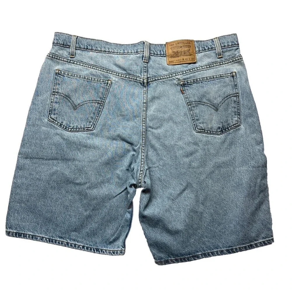 VTG 90s Levis 550 Relaxed Denim Jean Shorts Jorts Size 42 Orange Tab Baggy Loose